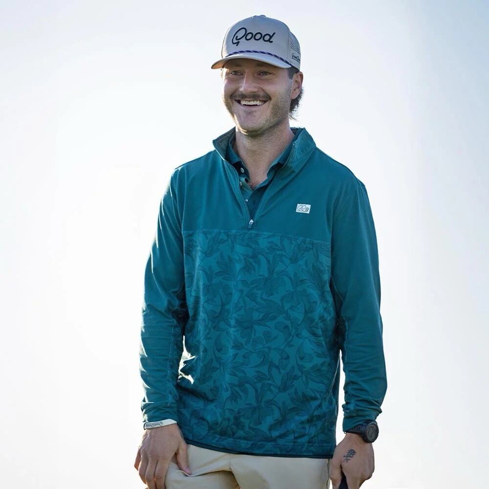 Good Good Golf NWT L Enchant Q-Zip 1/4 Zip Green Print $99 Performance Pullover
